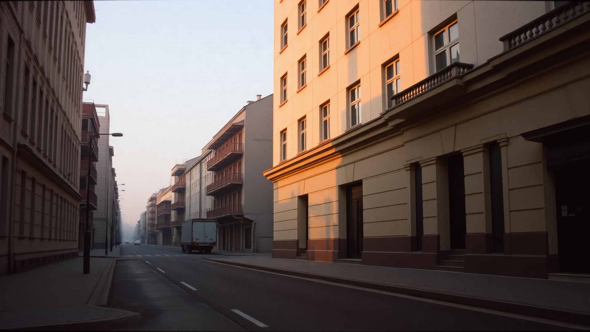 Empty city street at dawn