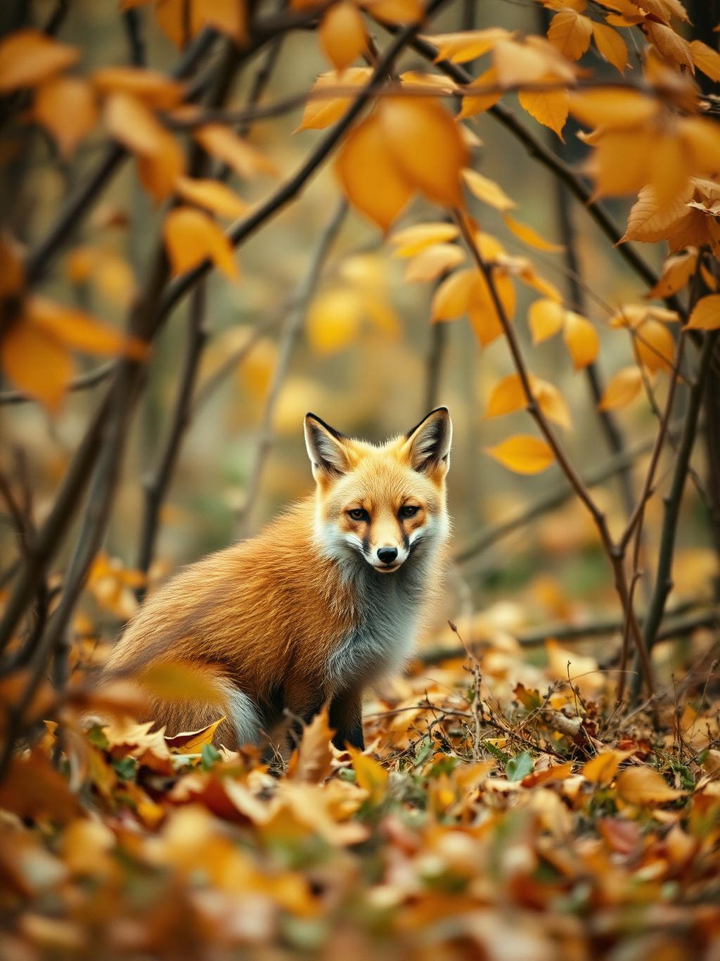 Fox in autumn undergrowth