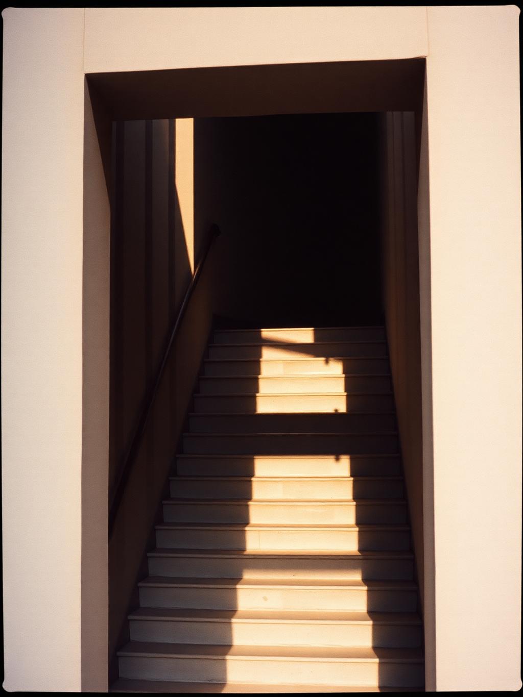 Concrete stairwell with warm shadows
